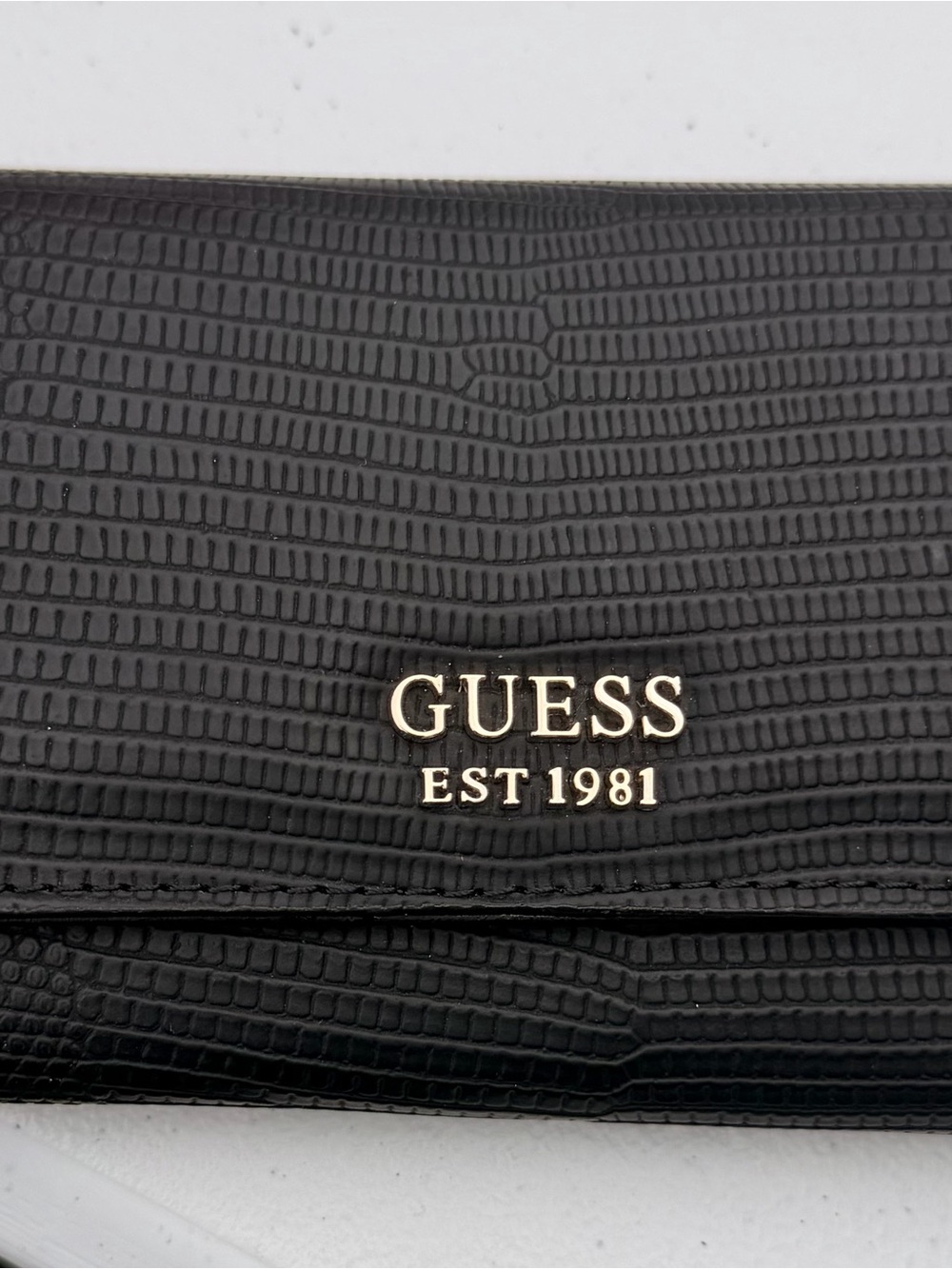 GUESS Black Textured Wallet with Gold Logo